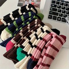 Colorblock Striped Socks Mid Tube Women's Stockings