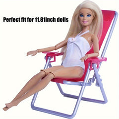 Miniature Beach Chair for 30cm Dolls, Foldable Dollhouse Furniture