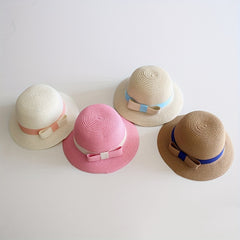 Girls Straw Sun Hat with Bow - Sunshade Bucket Hat