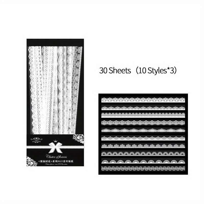 30pcs Waterproof Lace Stickers for Scrapbooking DIY Journals
