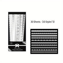 30pcs Waterproof Lace Stickers for Scrapbooking DIY Journals