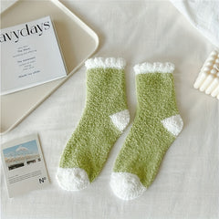 6 Pairs Heart & Stripe Pattern Plush Socks Soft Mid Tube Women's Stockings