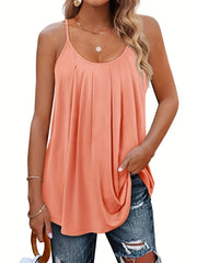  Casual Cami Top Women's Plus Plain Ruched Round Neck Medium Stretch