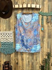 Graphic Print Crew Neck Tank Top for Spring & Summer