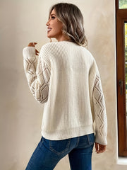  Casual Knit Top Women's Plus Solid Pointelle Applique V Neck