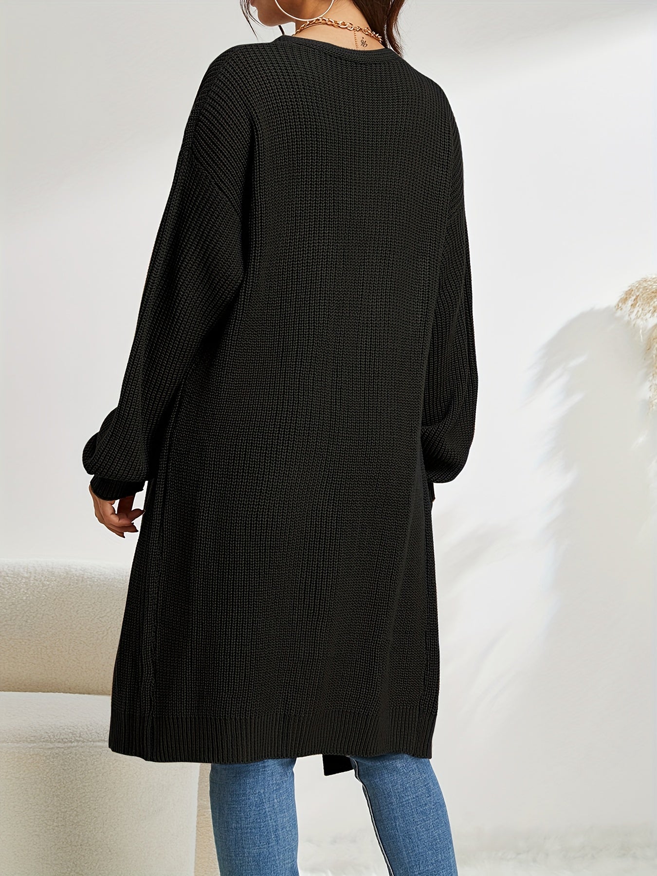 Long Length Knit Cardigan Open Front Sweater Women's Clothing