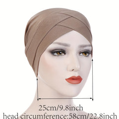 Crossed Turban Hat Women Solid Hijab Hat Casual Elastic Head Wrap