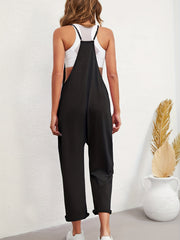 Plunging Jumpsuit Sleeveless Solid Jumpsuit With Pockets Women's Clothing