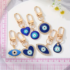 Water Drop Heart Eye Keychain For Couple Rhinestone Metal Eye Bag Car Accessorie