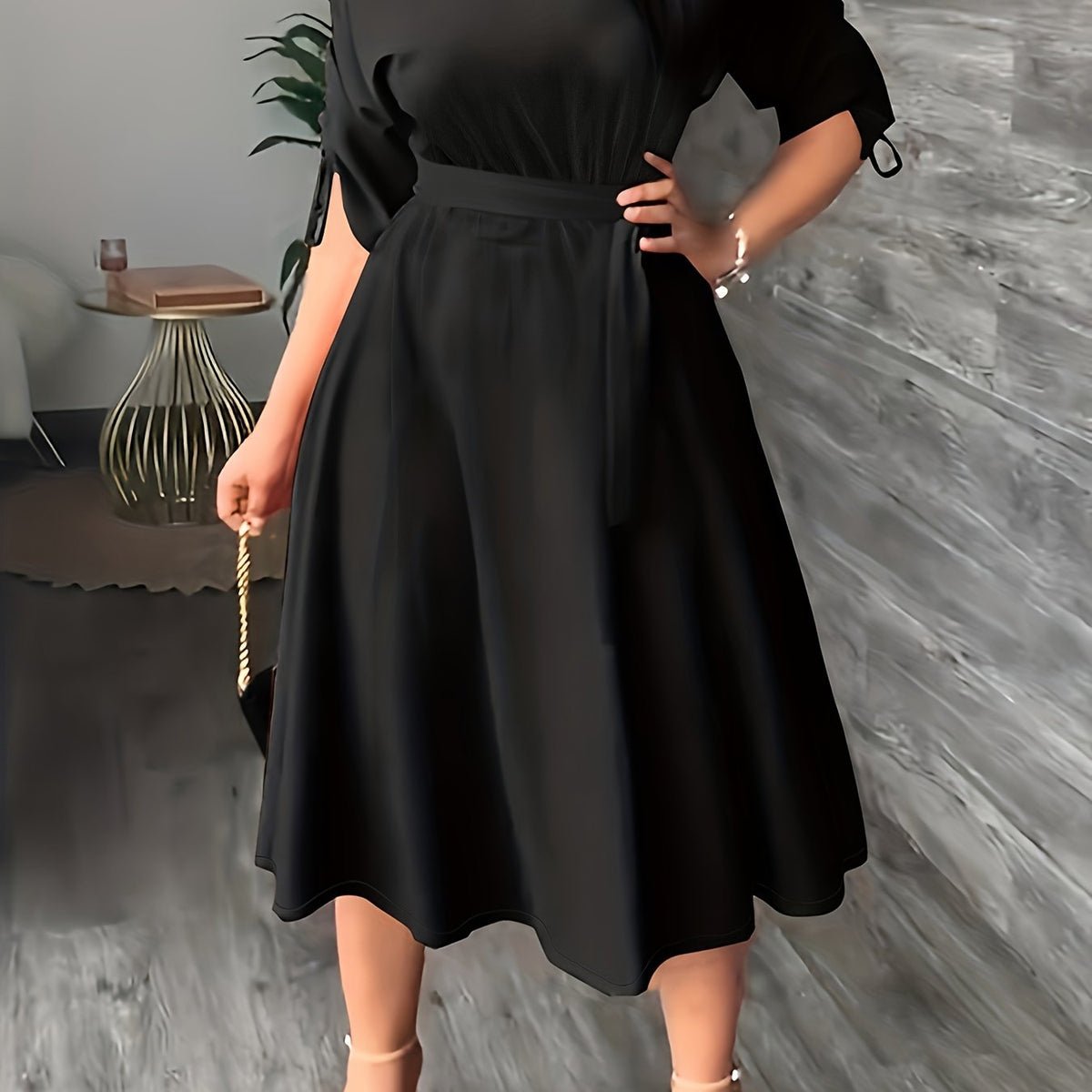  Casual Dress Women's One Shoulder Midi Dress With Belt