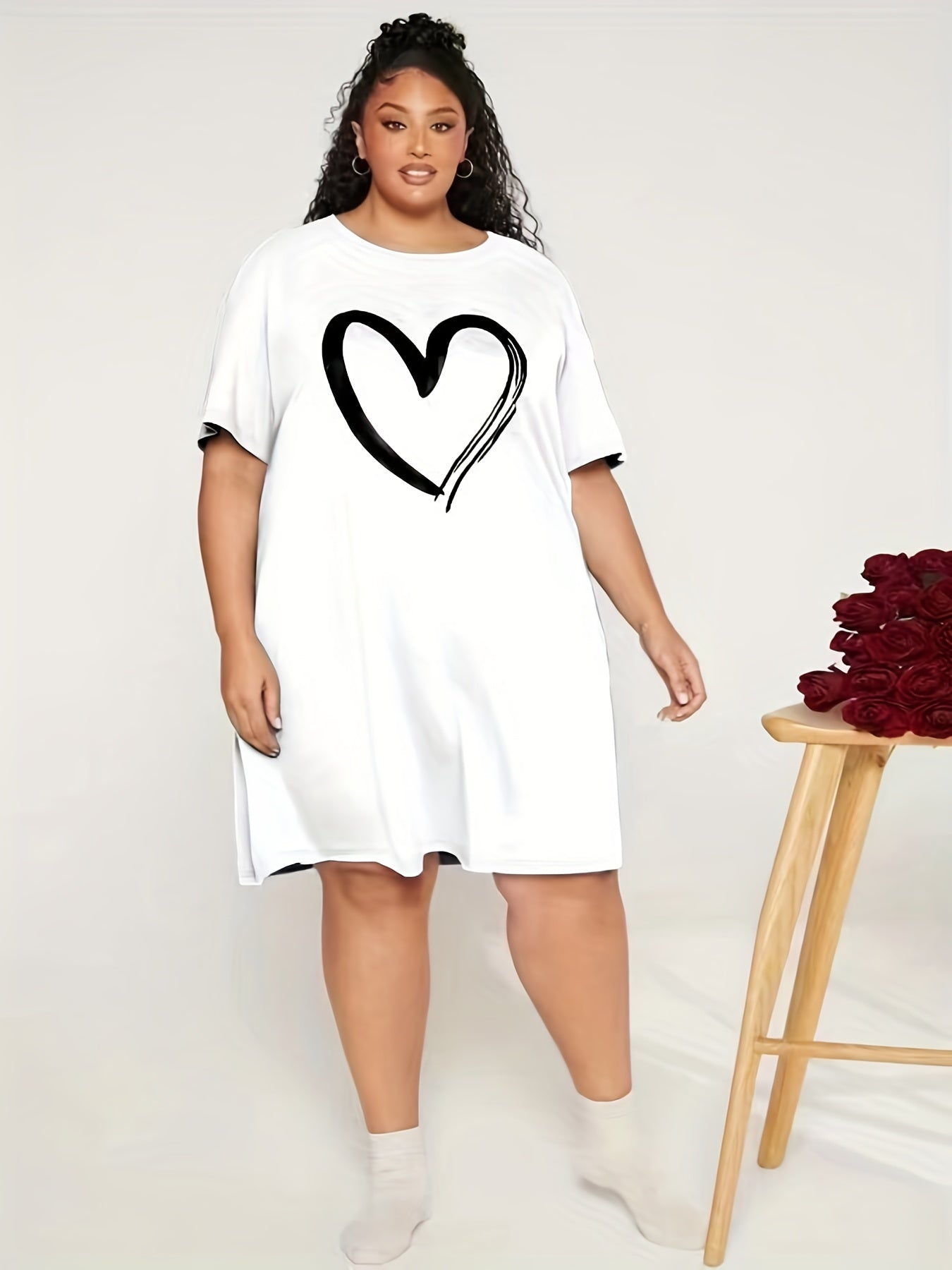  Heart Print Comfort T-shirt Dress