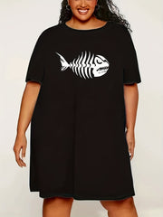 Fish Bone Print Tee Nightdress