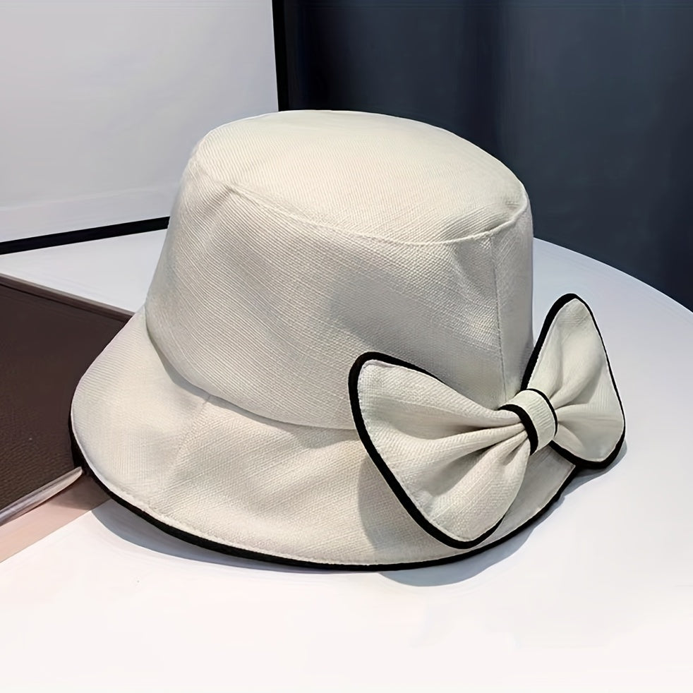 Bowknot Bucket Hat Solid Sunscreen Basin Hats Cotton Beach Cap