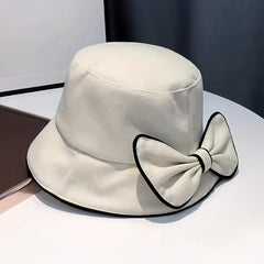 Bowknot Bucket Hat Solid Sunscreen Basin Hats Cotton Beach Cap