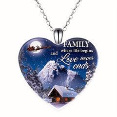 Snow Mountain Print Pendant Necklace Christmas Xmas Holiday Party Jewelry