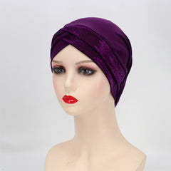 Glitter Forehead Cross Turban Cap Solid Head Wrap Bandana Headwear