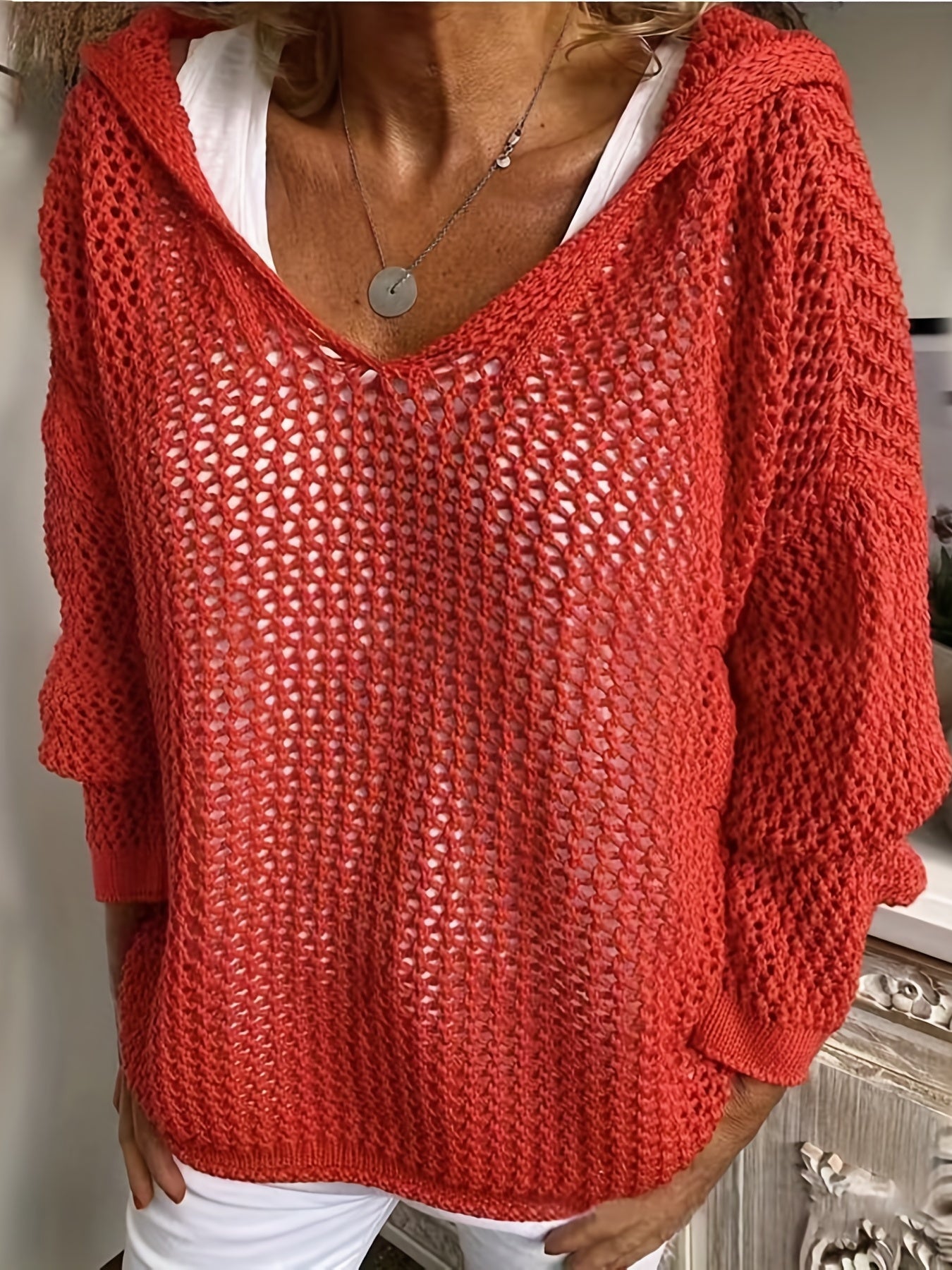  Casual Sweater Women's Plus Solid Hollow Out Long Sleeve Hoodie Jumper
