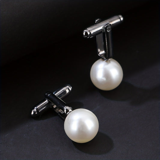 Round Pearl French Cufflinks Gun Base 2 Cufflinks Set