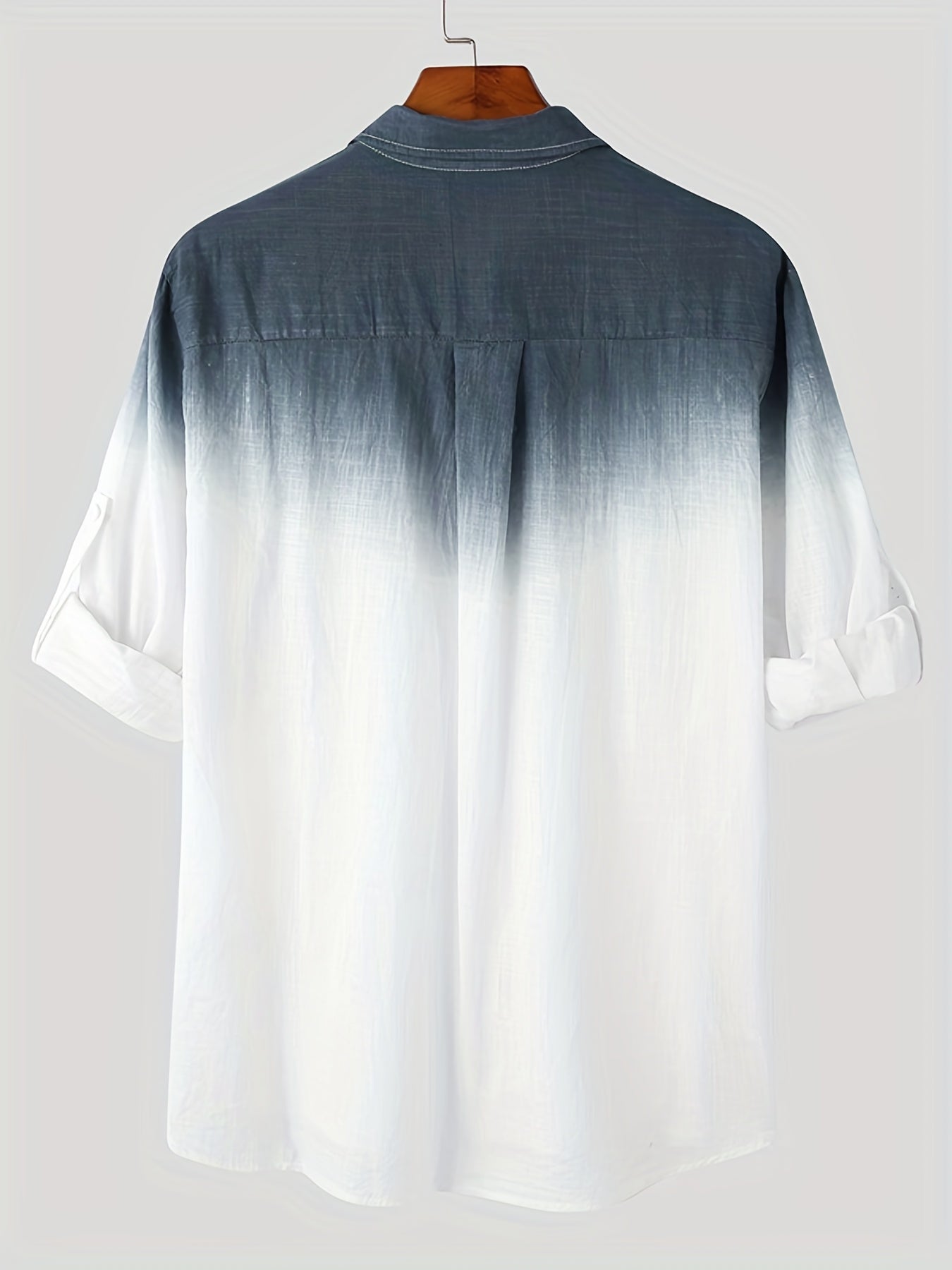 Solid Cotton Men's Shirt Top Retro Ombre Long Sleeve Closure Summer Male Casual