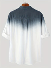 Solid Cotton Men's Shirt Top Retro Ombre Long Sleeve Closure Summer Male Casual
