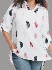  Casual Blouse Women's Plus Feather Print Long Sleeve