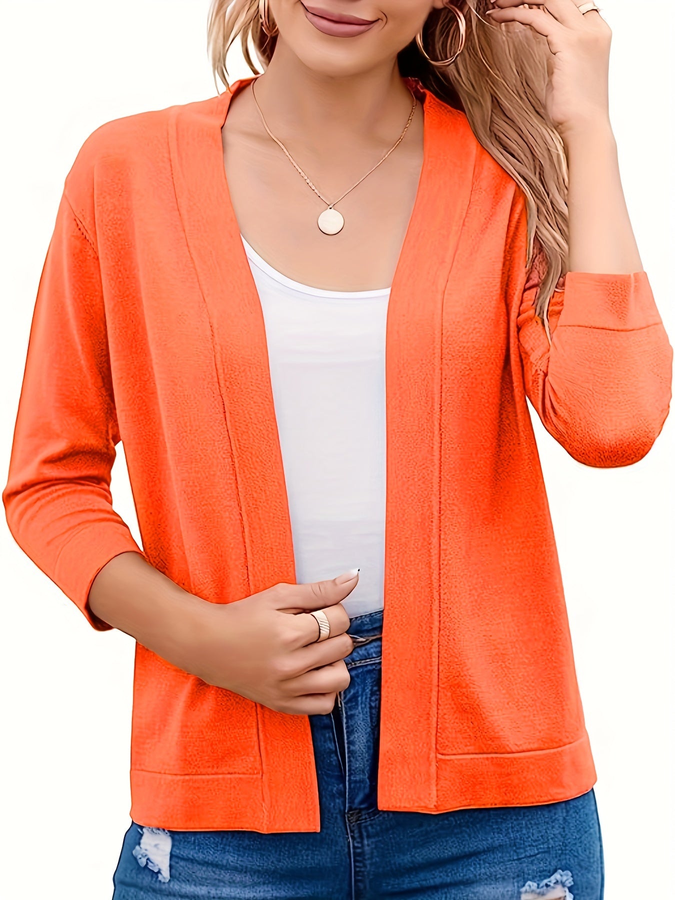  Solid Half Sleeve Open Front Cardigan