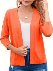  Solid Half Sleeve Open Front Cardigan