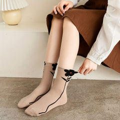 3 Pairs Floral & Cross Pattern Socks, Comfy & Breathable Women's Stockings