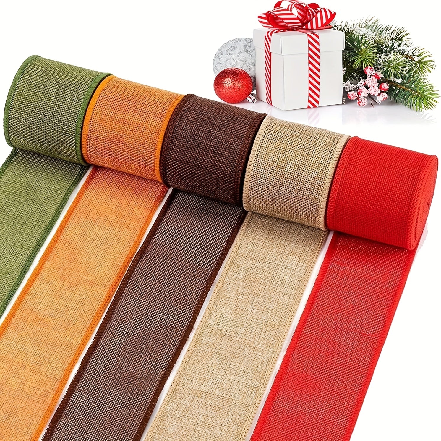 Burlap Wired Ribbon Rolls Natural Orange Brown Olive Green Jute for Crafts