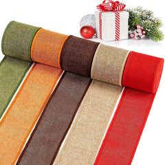 Burlap Wired Ribbon Rolls Natural Orange Brown Olive Green Jute for Crafts