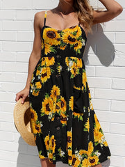  Button Detail Spaghetti Strap Cami Dress