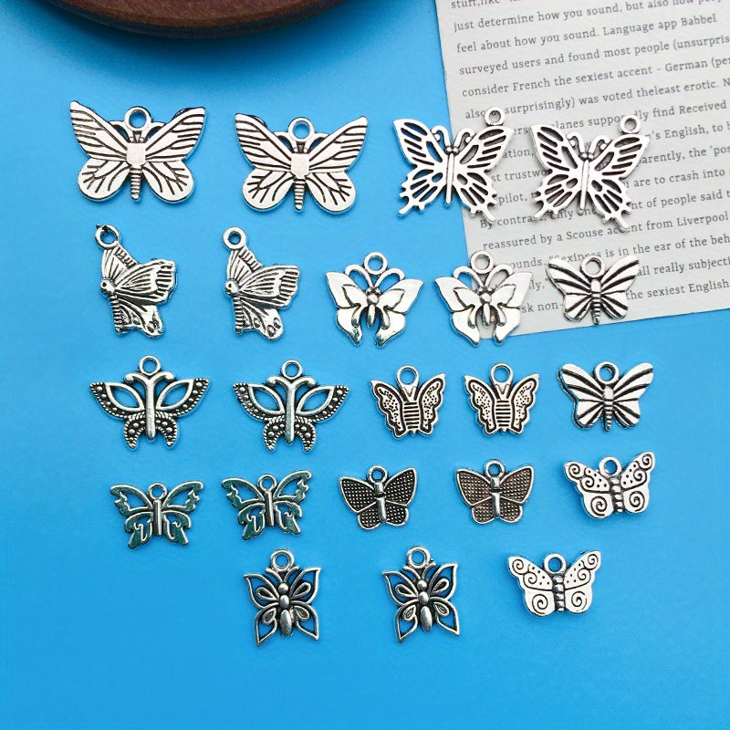 22pcs Antique Silver Insect Collection Dragonfly Charms Pendant Set