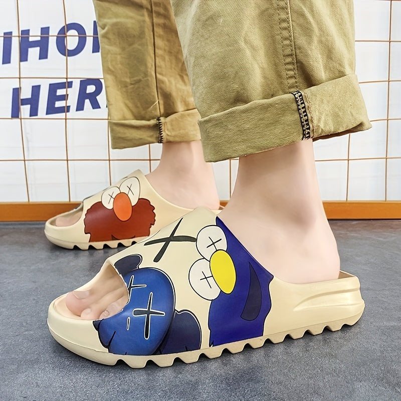 Men's Anime Print Non Slip Platform Slides Soft Sole Cloud Slides