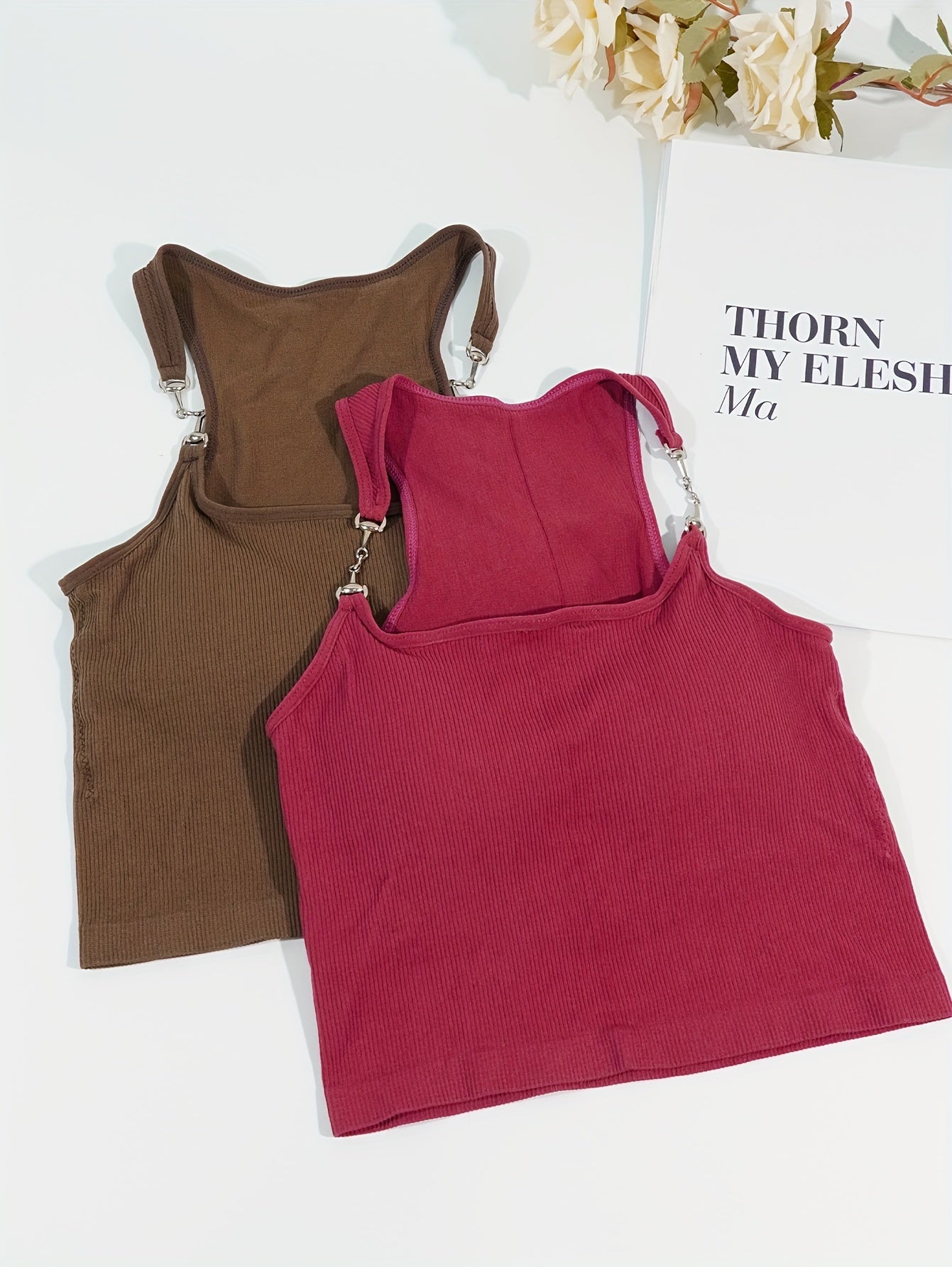 2pcs Chain Linked Cami Tops Ribbed Sleeveless Slim Fit Women's Lingerie