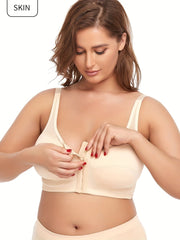 Plus Size Sports Bra Women's Plus Solid Closure Front Wireless Fitness Mesh Bra