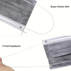 100pcs Disposable Grey Face Mask 3 Layer Cover Breathable & Comfortable