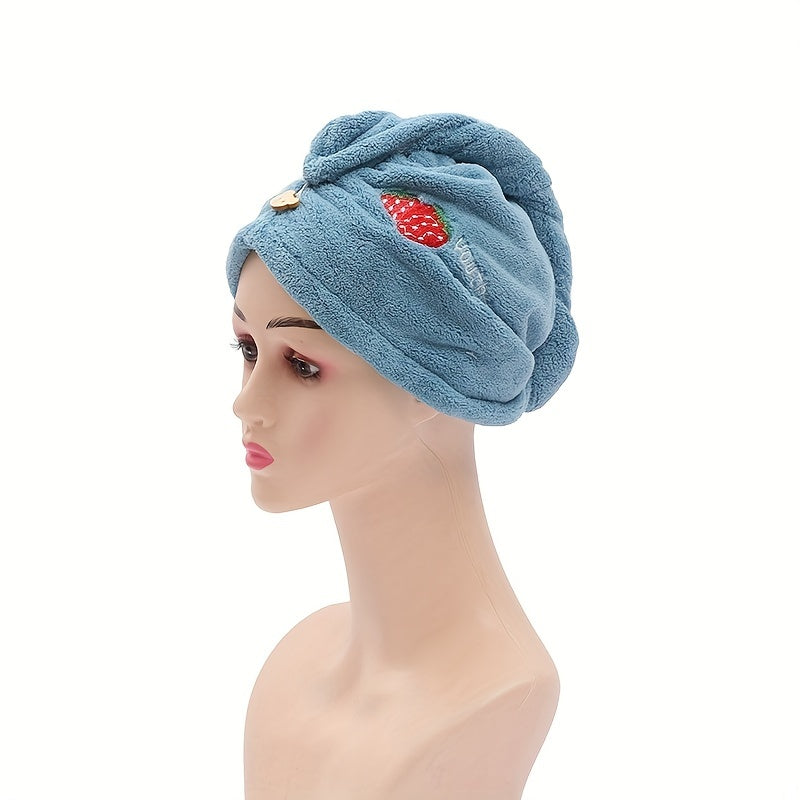 Strawberry Embroidered Hair Drying Towel Wrap