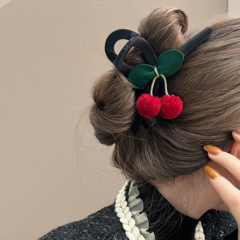 Cherry Flocked Big Hair Claw Clips Strong Hold Grip Hair Jaw Clip