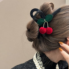 Cherry Flocked Big Hair Claw Clips Strong Hold Grip Hair Jaw Clip