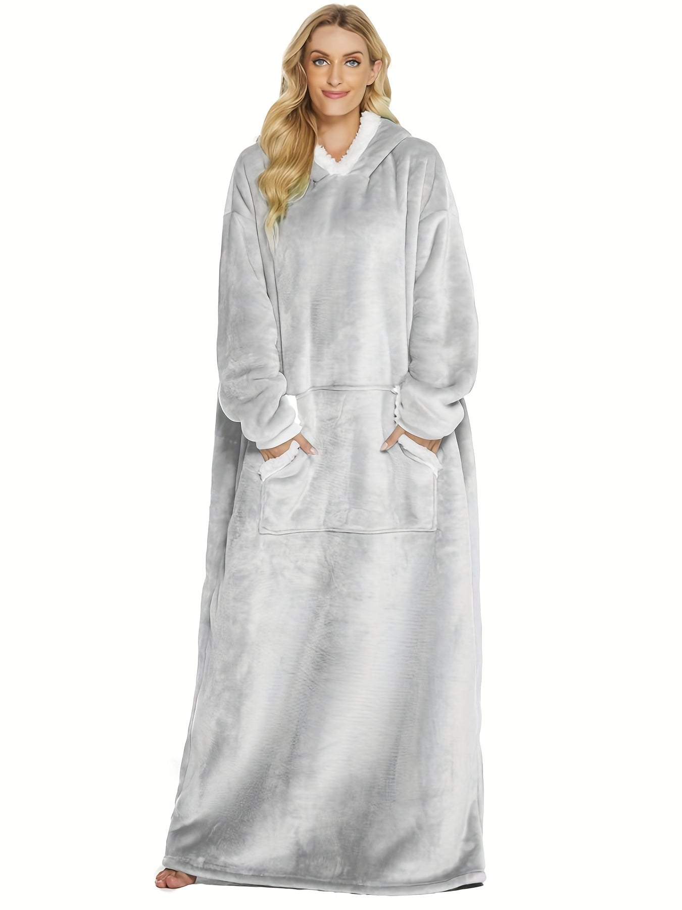 Cozy Plush Hooded Robe with Pockets