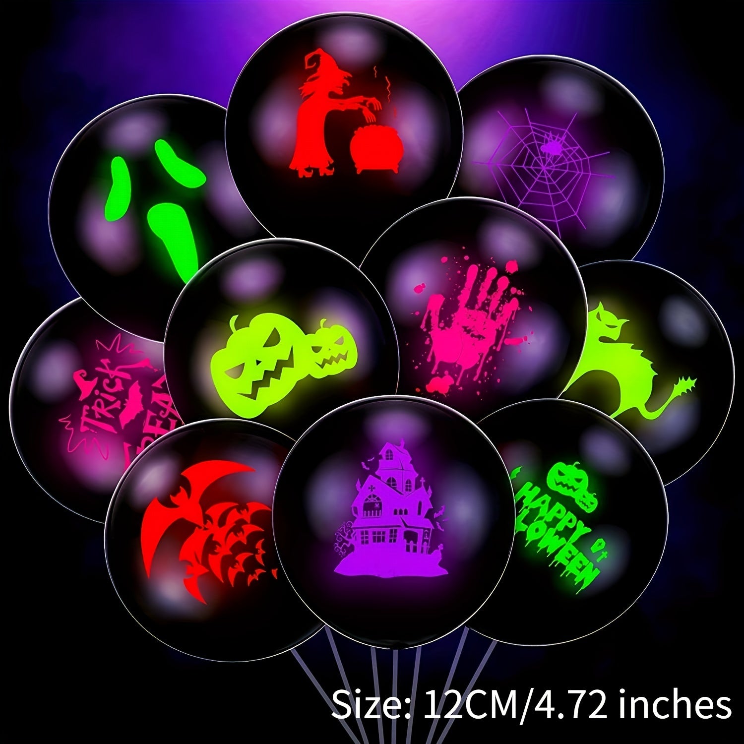 10pcs Halloween Fluorescent Balloon Pumpkin Bat Ghost Neon Latex Balloon