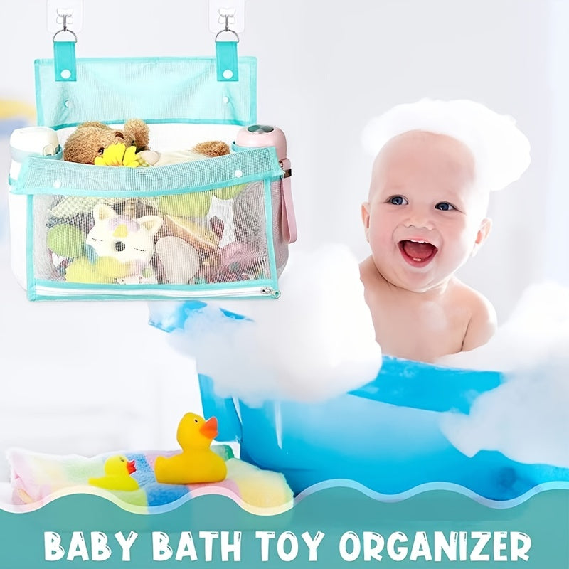 Mesh Bath Toy Organizer w/ Hooks - Extra Large Opening, Bathroom Toys