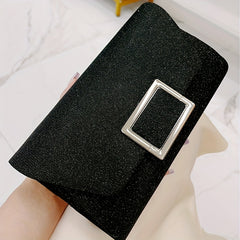 Glitter Evening Bag Metal Decor Flap Clutch Lightweight Party Shoulder Bag