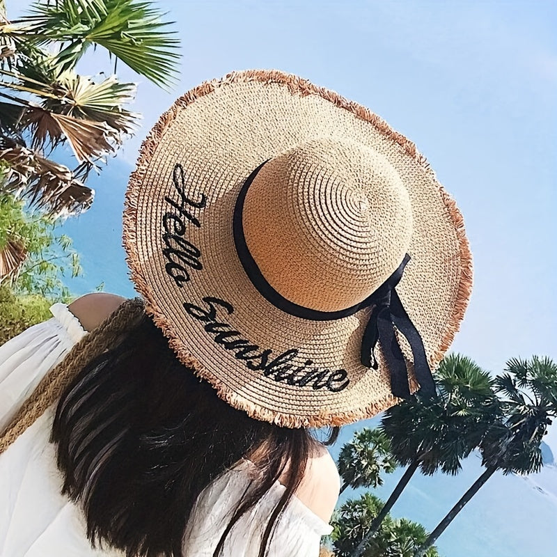 Sunshine Sun Hat Ribbon Bowknot Wide Brim Straw Hat