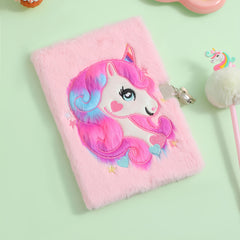 Unicorn Diary with Lock Plush Notebook Girls Gift