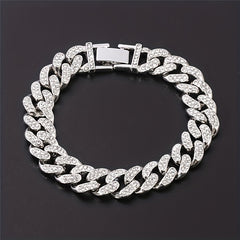 Men's Silvery Rhinestone Cuban Bracelet Hip Hop Bling