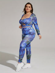  Printed Cut Out Crop Top & Leggings Set