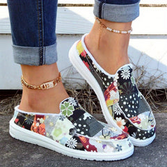 Women's Floral Print Slip-On Canvas Shoes Lightweight Casual Flats