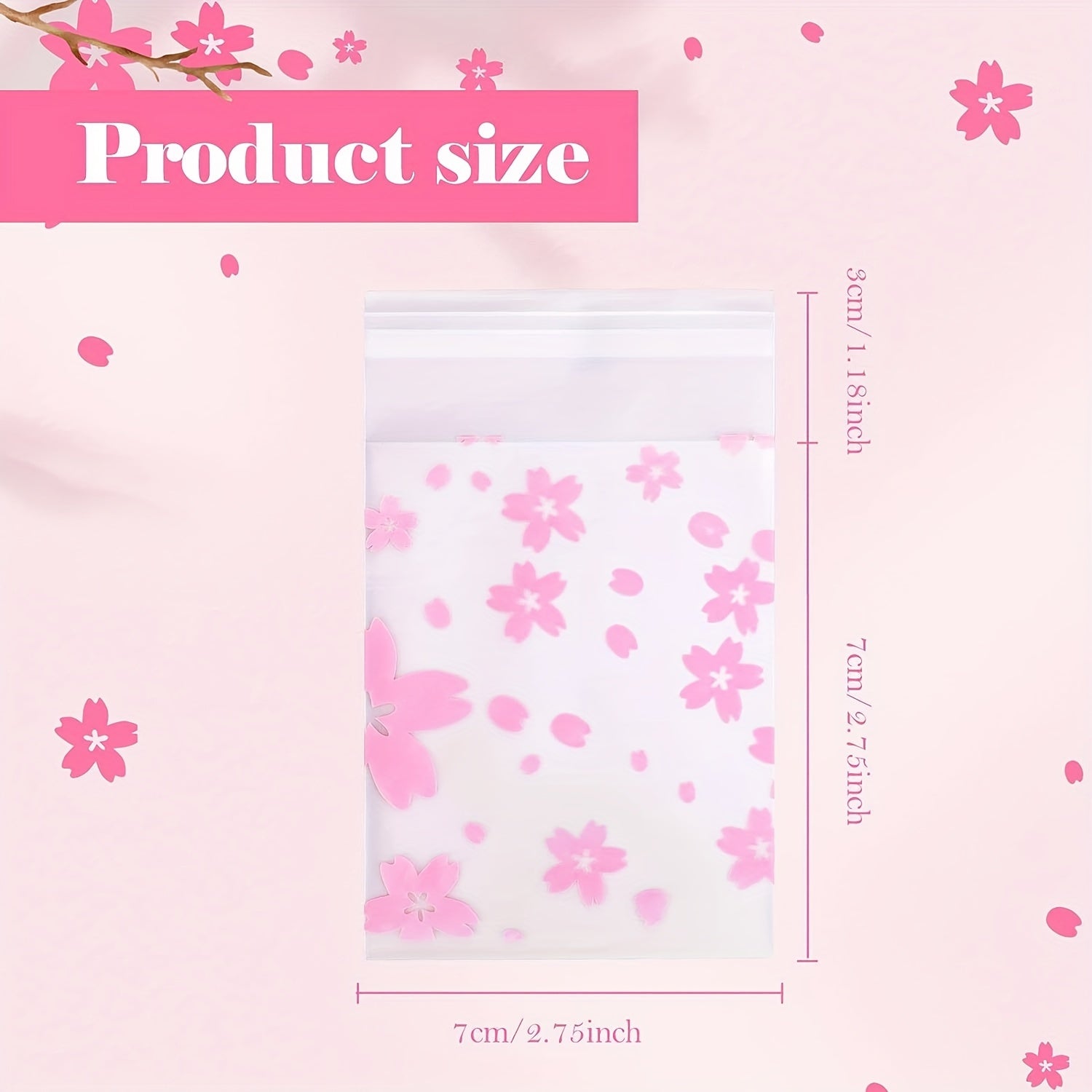 200pcs Frosted Cherry Flowers Glass Paper Bags - Self Adhesive