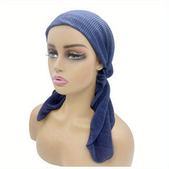 Striped Embossed Elastic Turban Solid Head Wraps Casual Lightweight Headscarf